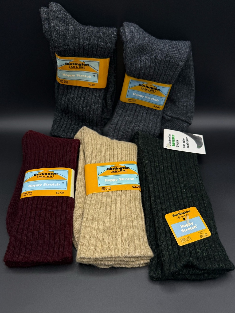 Vintage Burlington 5 Pair Wool Socks Charcoal, Gray, Burgundy, Cream, Dark Green